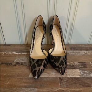 Jessica Simpson Black and Gray Animal Print Heels